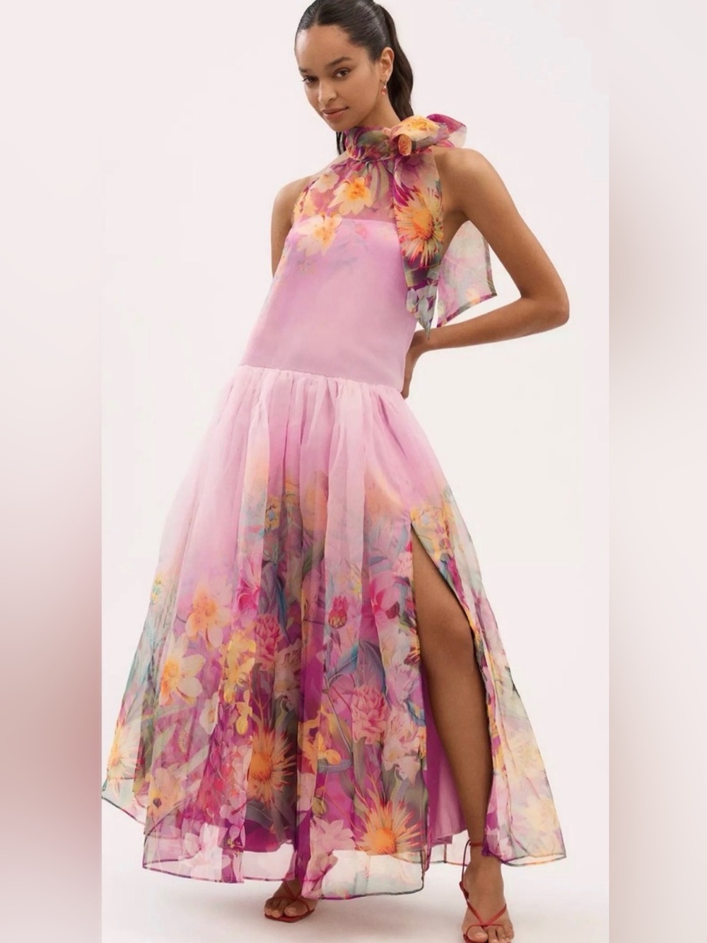 Anthropologie BHLDN Kendall Floral Maxi Dress Pink Size Small